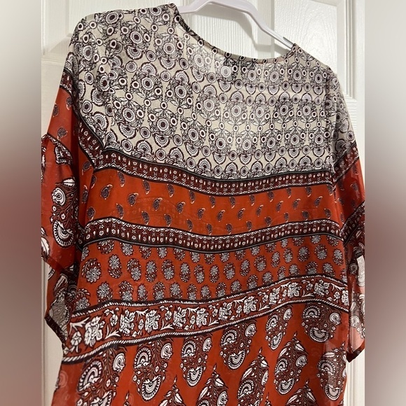 2 for $10 | Women's Printed Pintucked Peasant Sheer Flowy Top Size Small - Picture 5 of 7